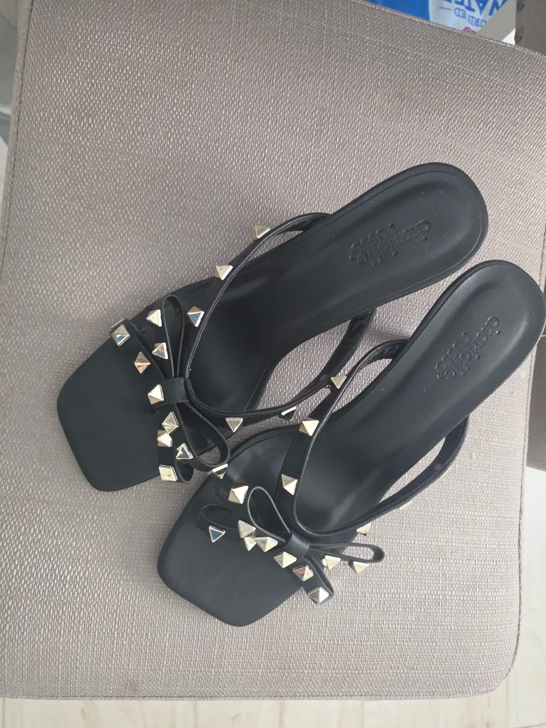 Charlotte Russe Black Studded Heeled Mules Size 6