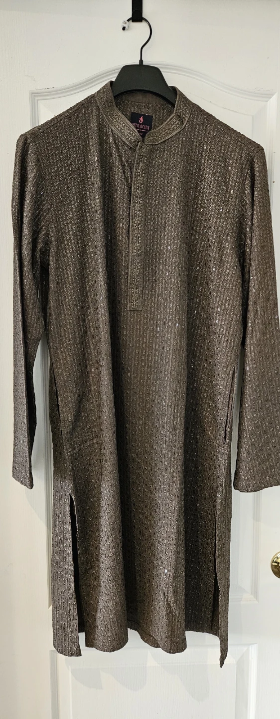 Brown Embroidered Men's Kurta Size 42