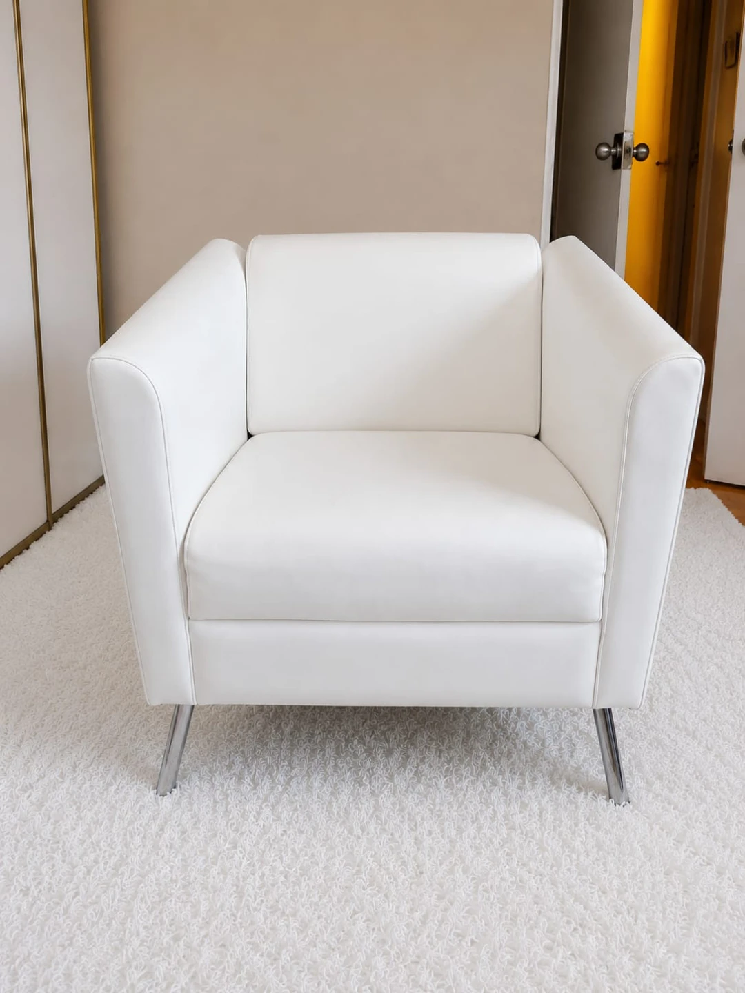 White Armchair with Chrome Legs