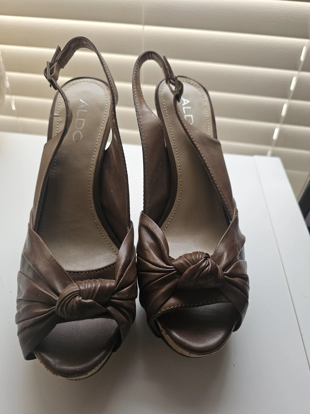 ALDO Brown Peep-Toe Slingback Heels