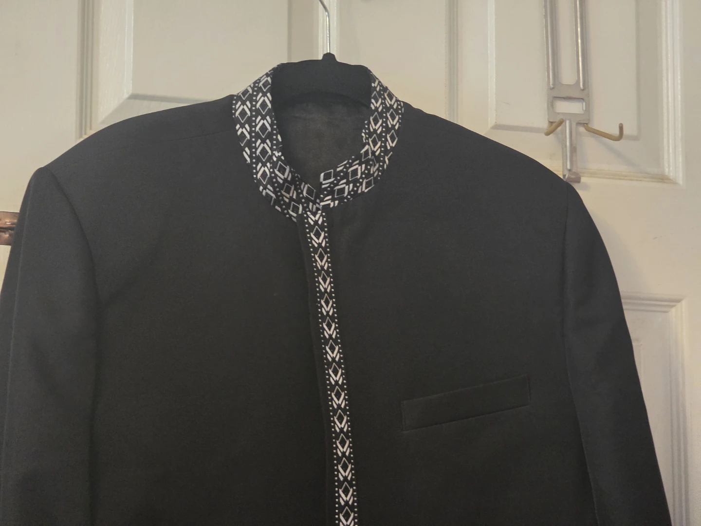 Black Band Collar Jacket with Embellishment