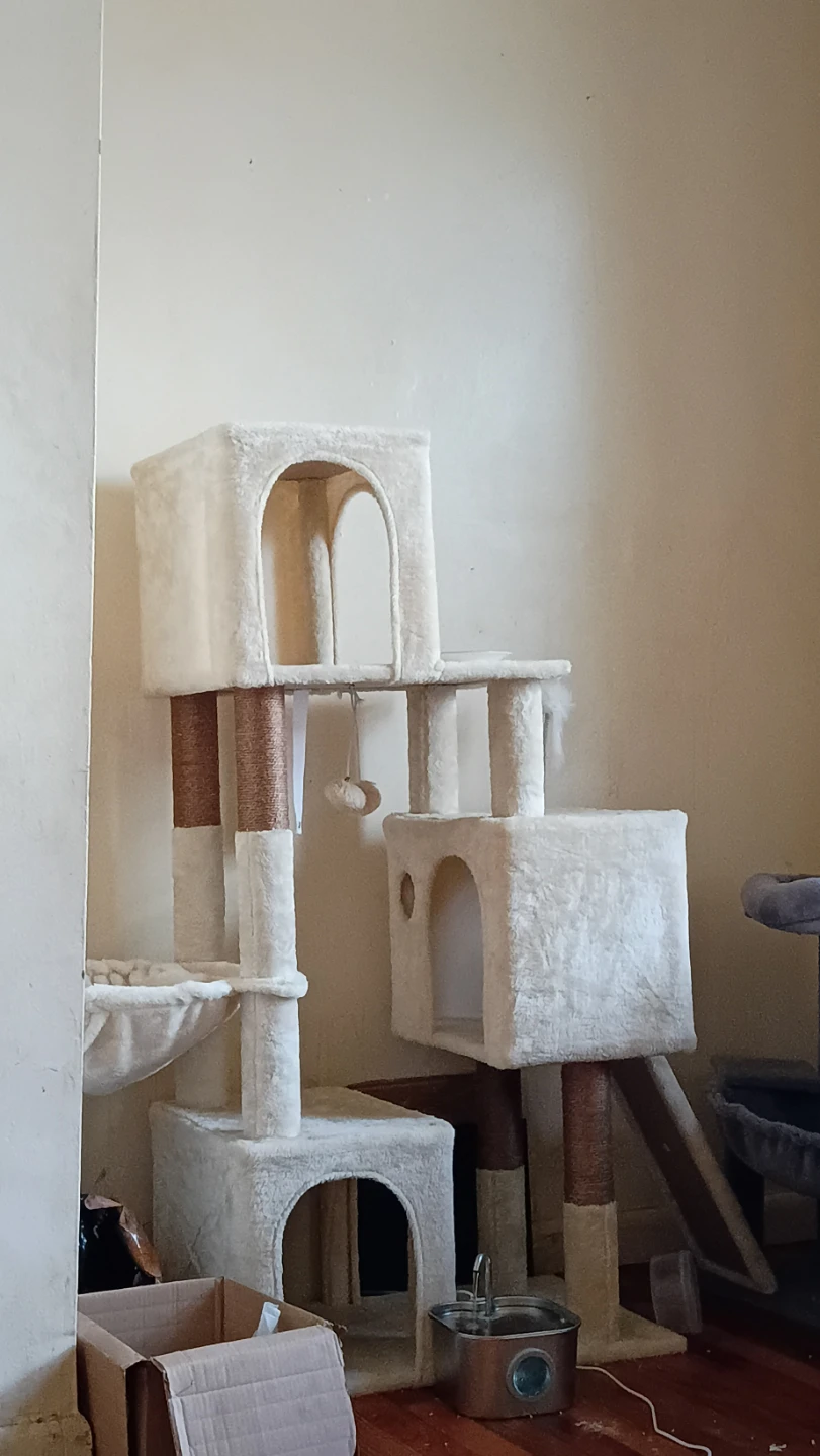 Multi-level cat tree with multiple perches and scratching posts