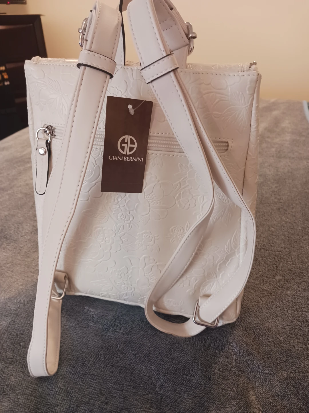 Gianni Bernini White Floral Embossed Backpack Purse - photo 2