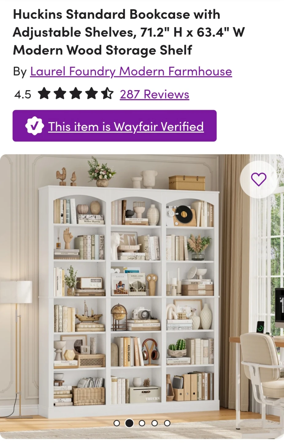 BRAND NEW: Huckins Standard Bookcase, Adjustable Shelves $550