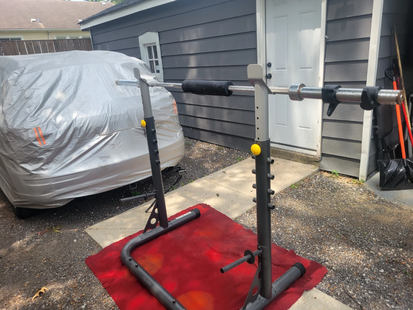 WEIDER SQUAT RACK  WITH 7'OLYMPIC BAR LOCKJAW COLLARS NECK PAD