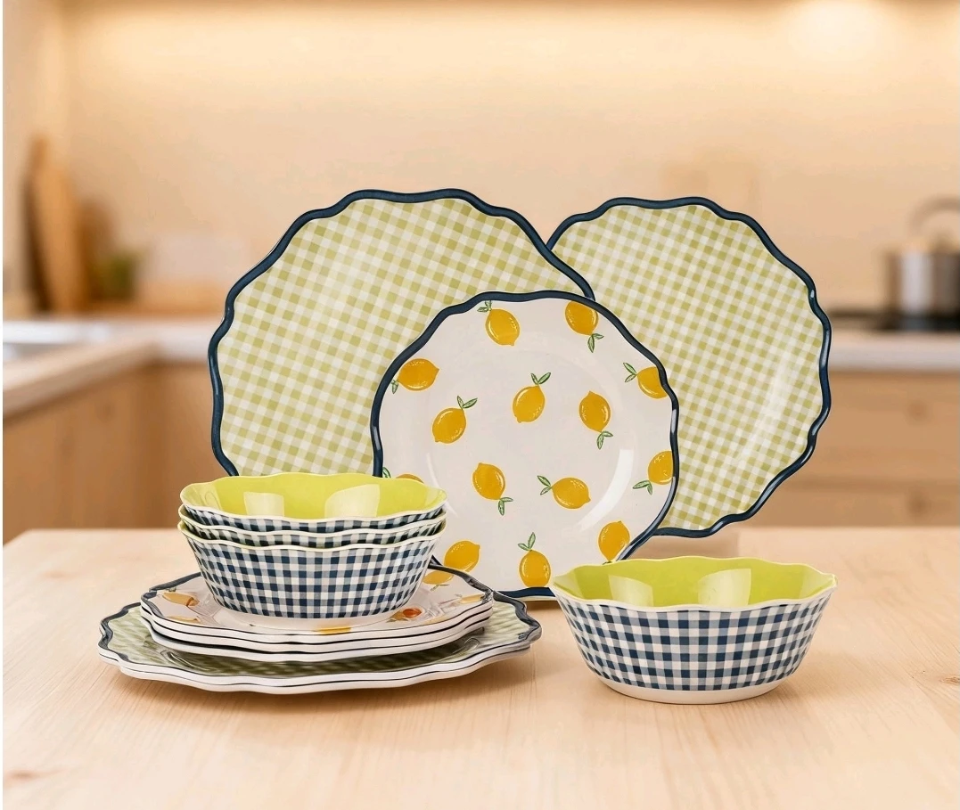 Lemon and Gingham Dinnerware Set