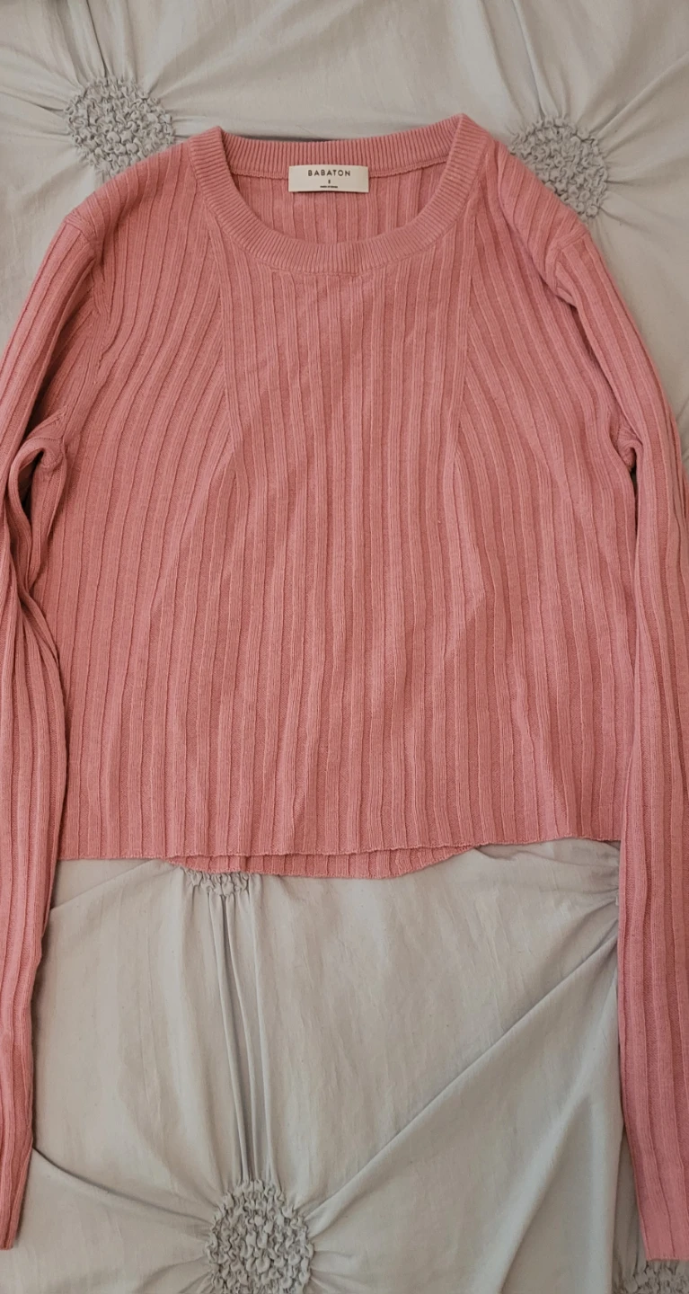 Babaton Pink Ribbed Knit Sweater