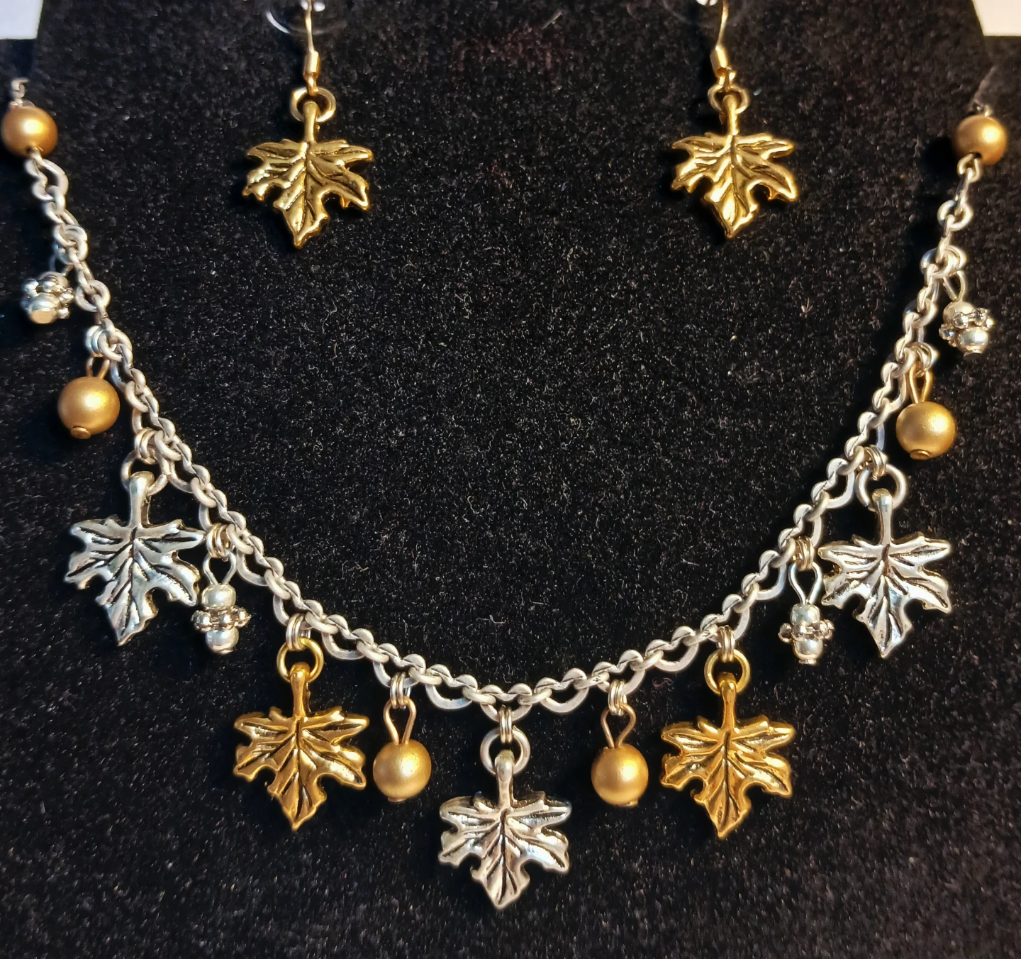 Leaf Charm Necklace and Earring Set