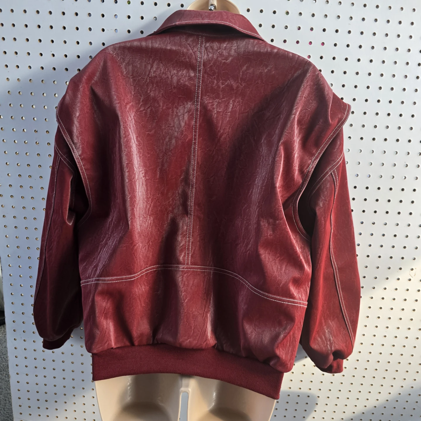 Red Faux Leather Bomber Jacket - photo 4
