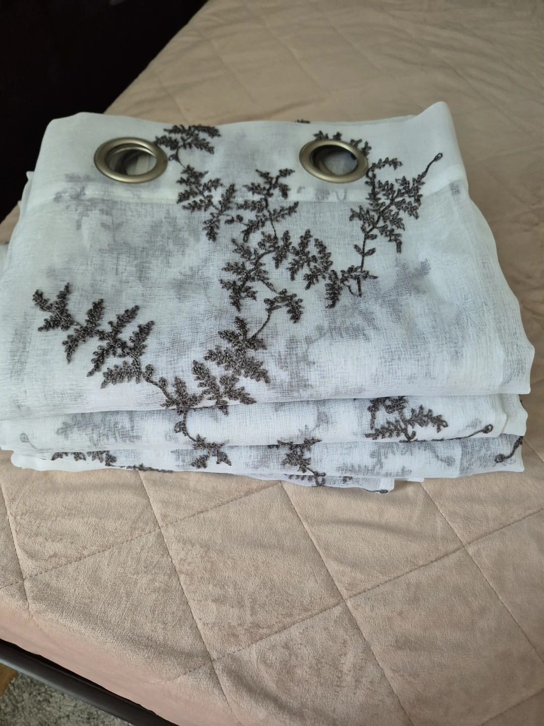 White Embroidered Sheer Curtains with Grommets