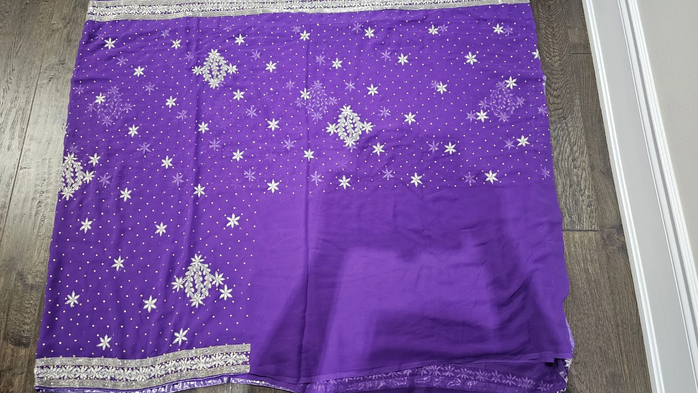 Purple embroidered saree with blouse - photo 5
