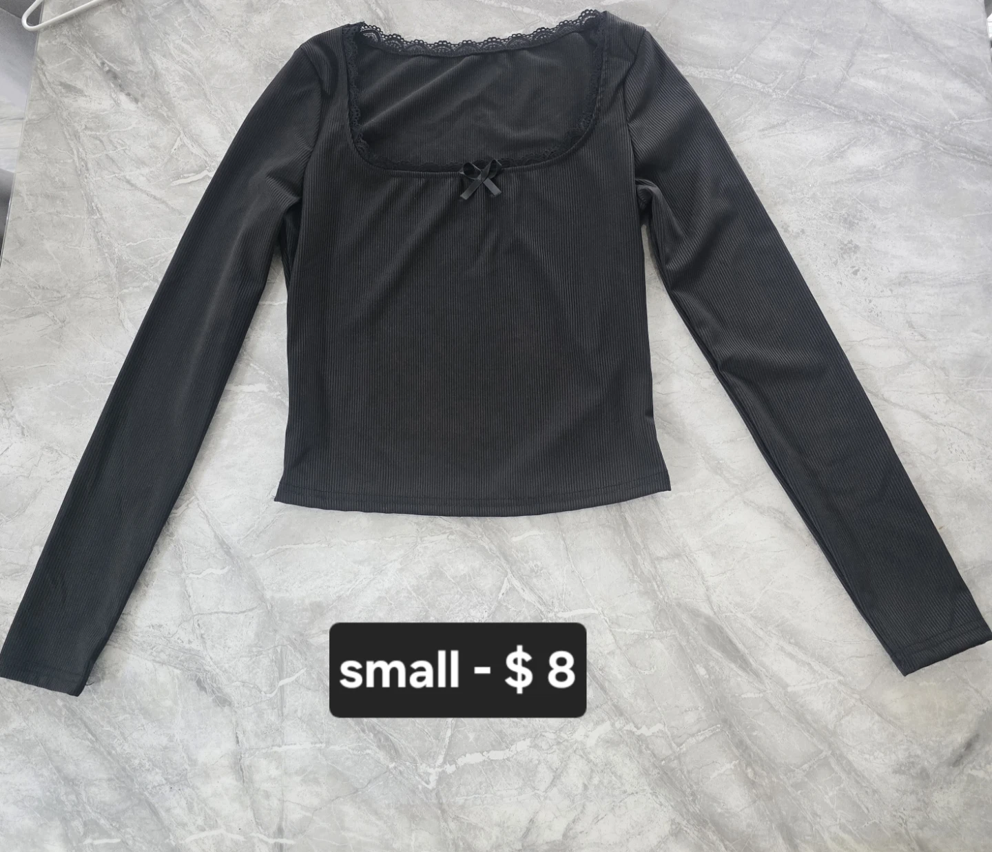 Black Long Sleeve Ribbed Top Small - photo 2