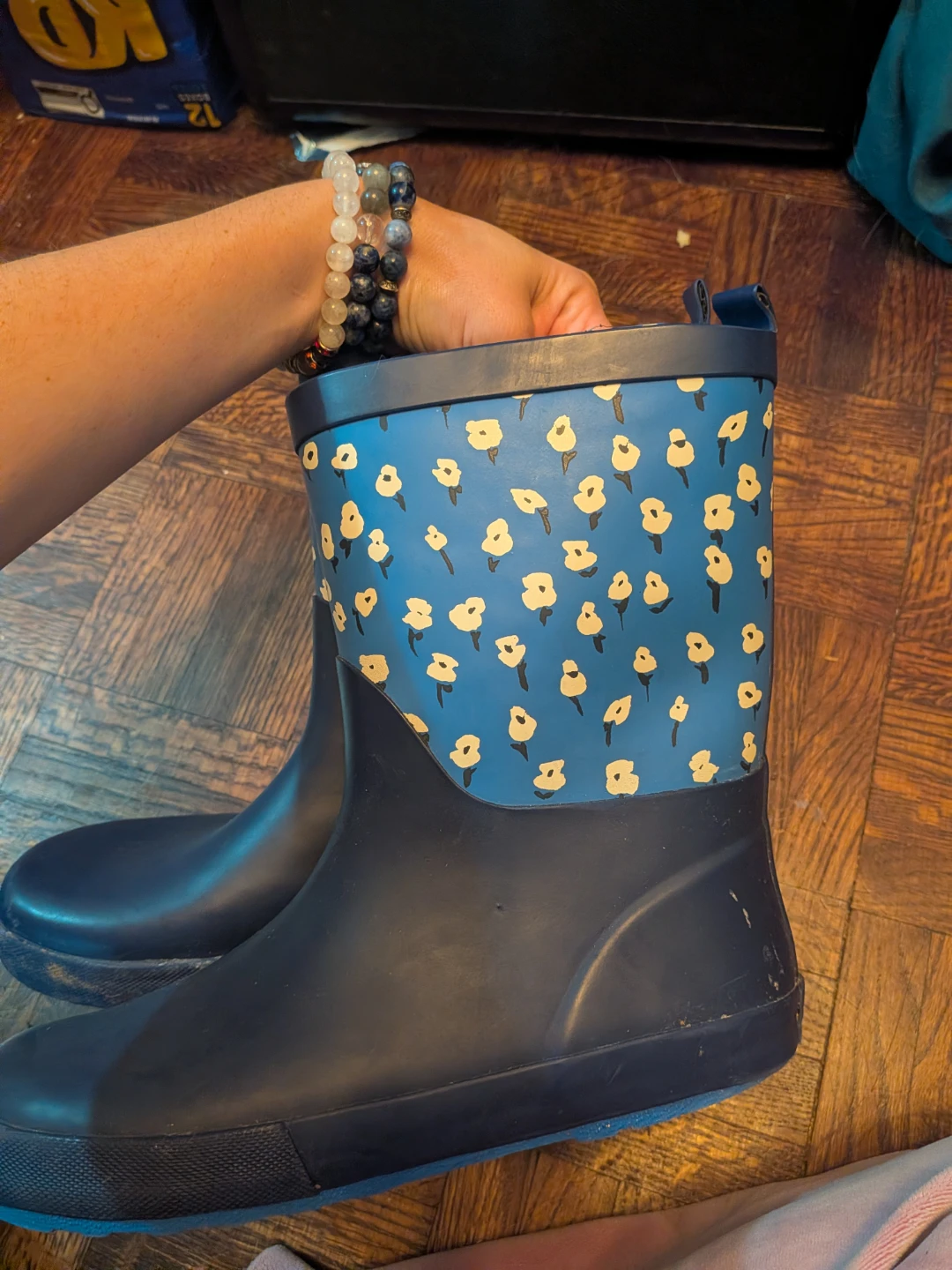 Navy Blue Floral Rain Boots - photo 2