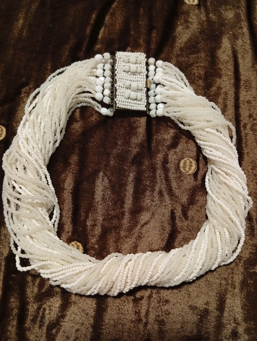 White Beaded Multi-Strand Necklace, heand made