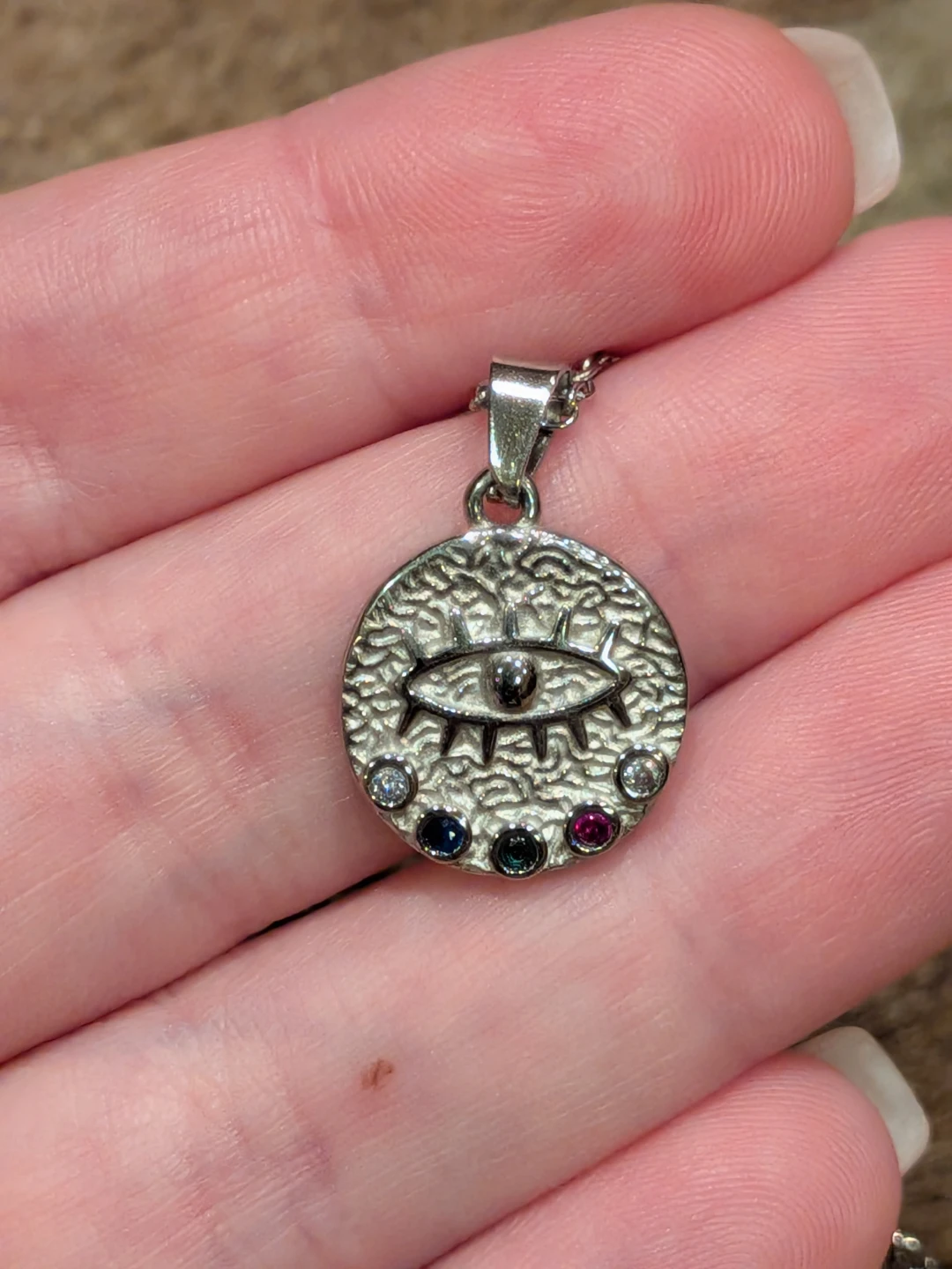 Silver Evil Eye Necklace with Gemstones - photo 3