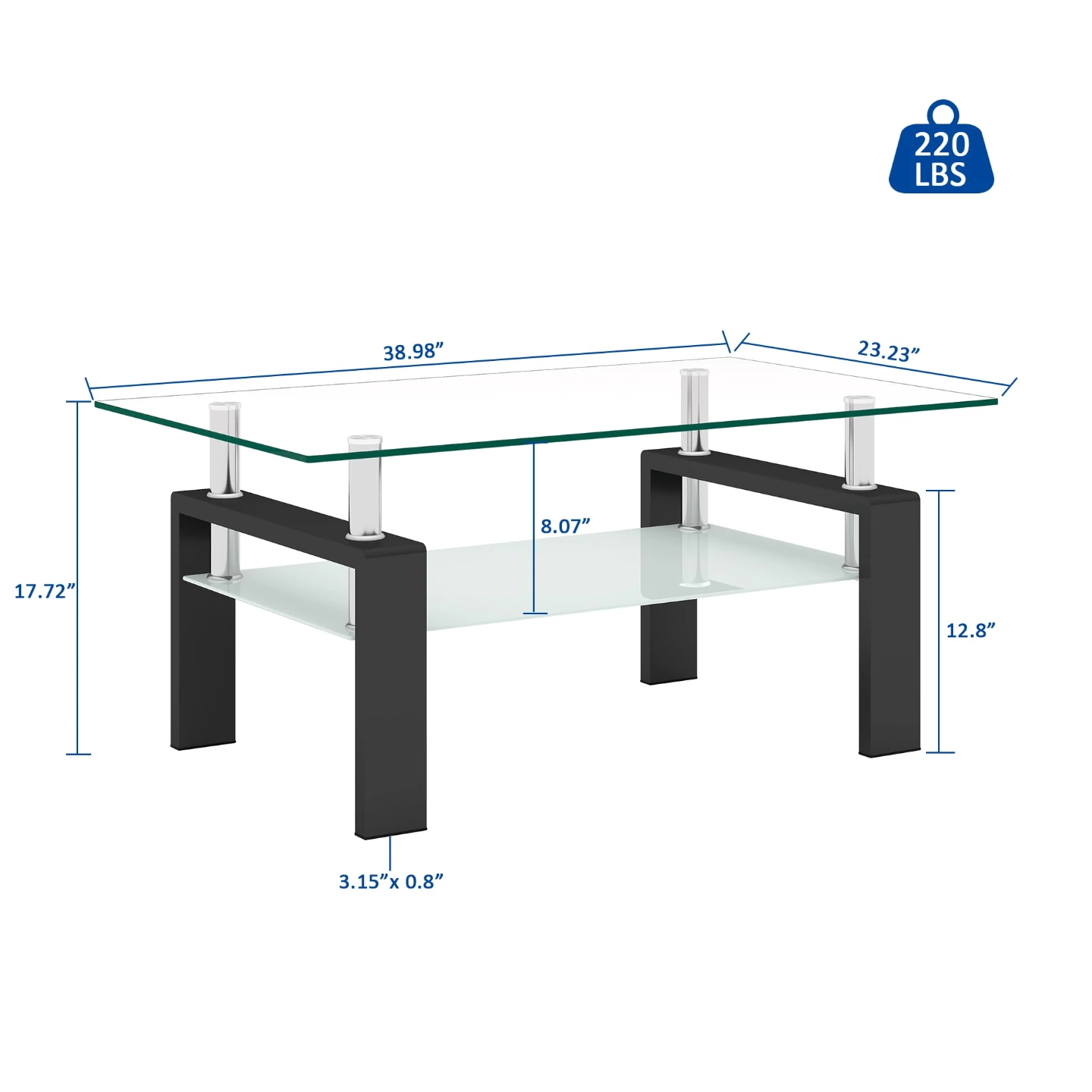 Glass Coffee Table with Lower Shelf