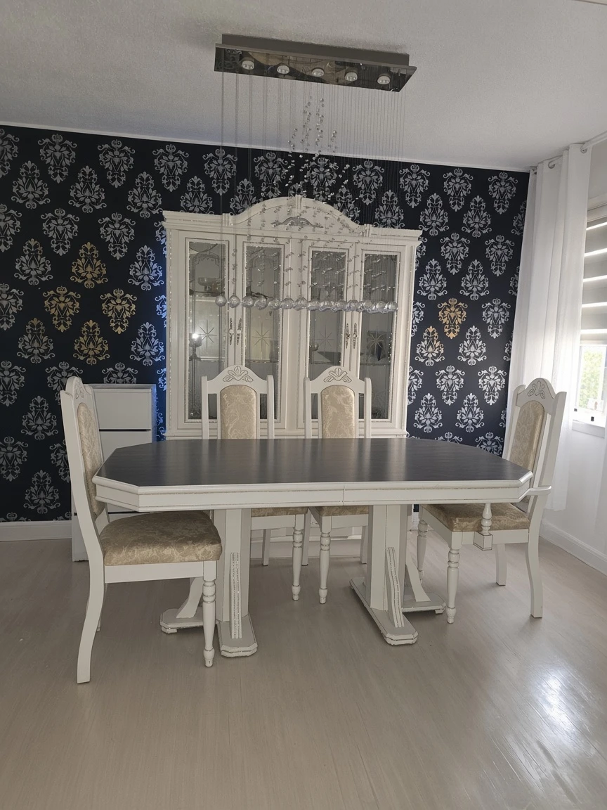 Crystal White Dining Set with Cabinet and Chairs