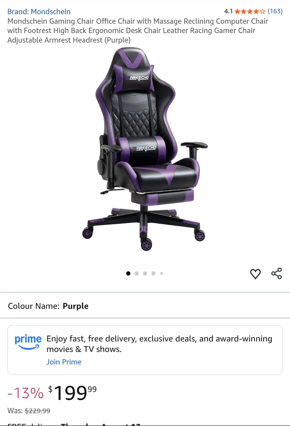 DARKECHO Gaming Chair - Purple and Black - photo 3