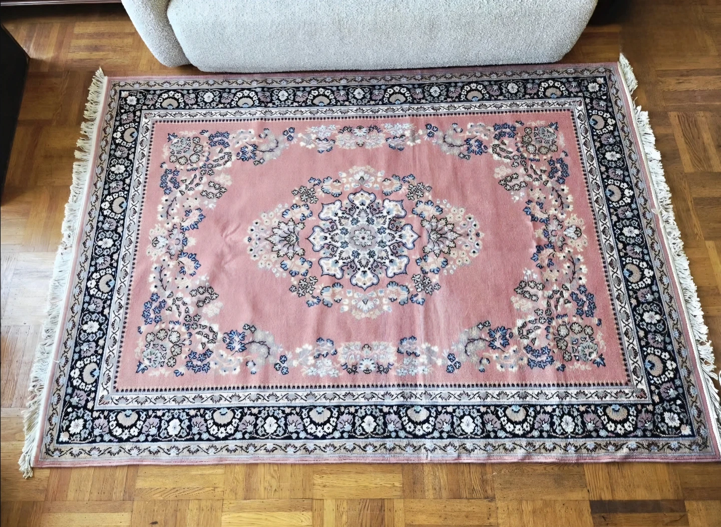Large Coral Pink 100% Wool German Made Area Rug (94" × 66")