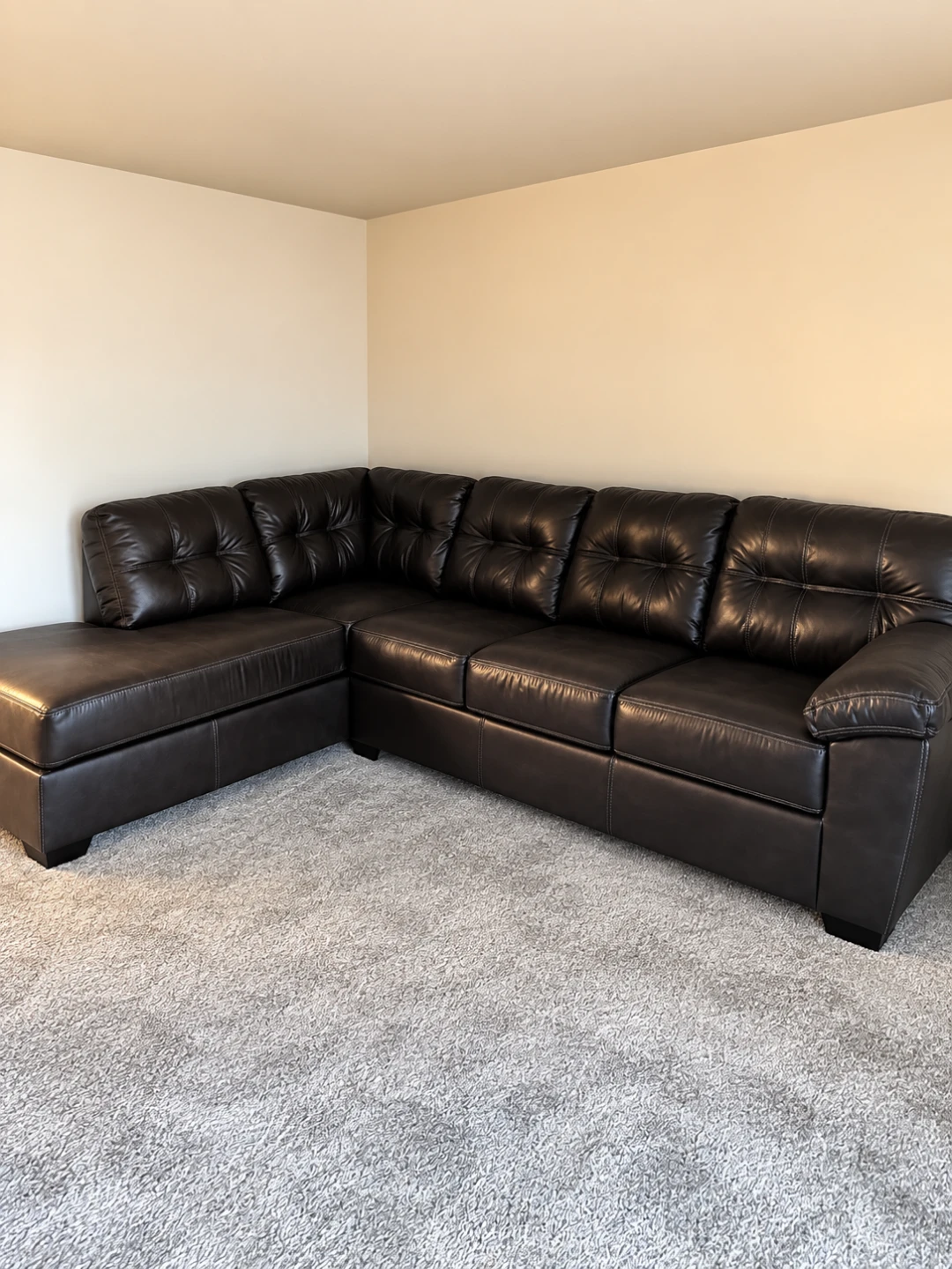New Dark Black Leather Sectional Sofa