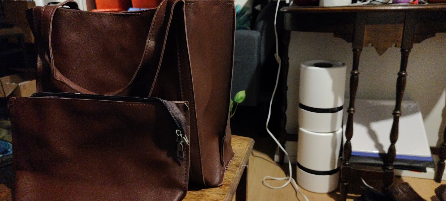 Brown Faux Leather Tote Bag with Pouch - photo 3