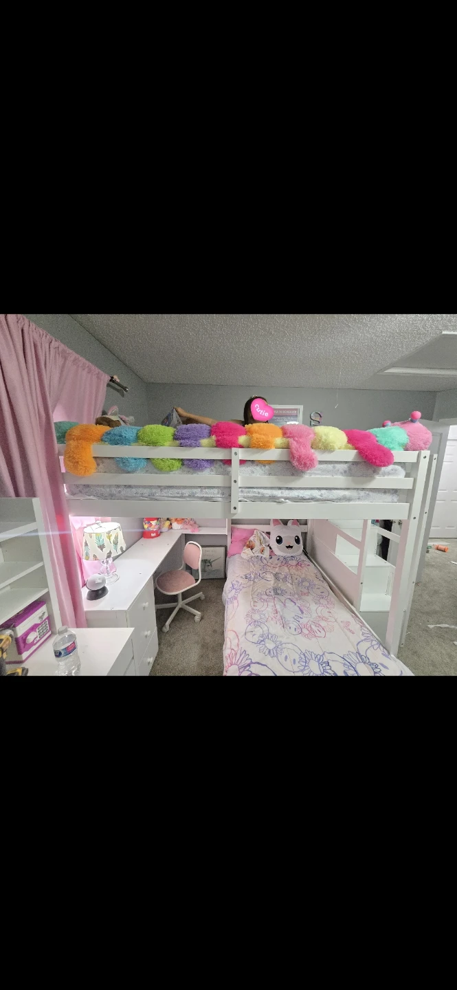 Full Over Twin Bunk Bed with Stairs & Desk - White