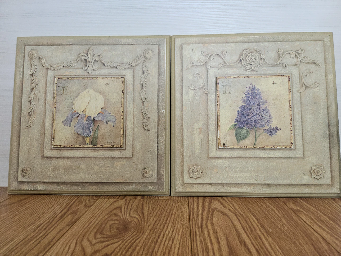 Set of 2 Vintage Botanical Framed Wall Art (Iris & Lilac)