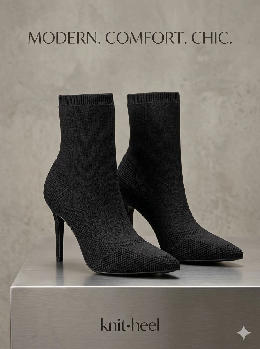 EUC Black Knit Pointed Toe Sock Heels s6.5"