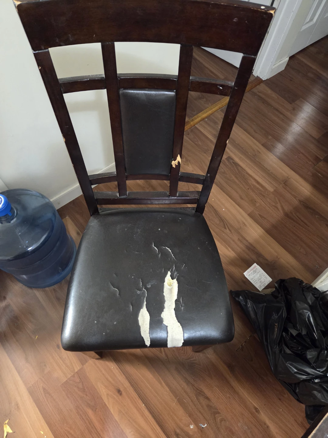 Dark Wood Dining Chair with Faux Leather Seat