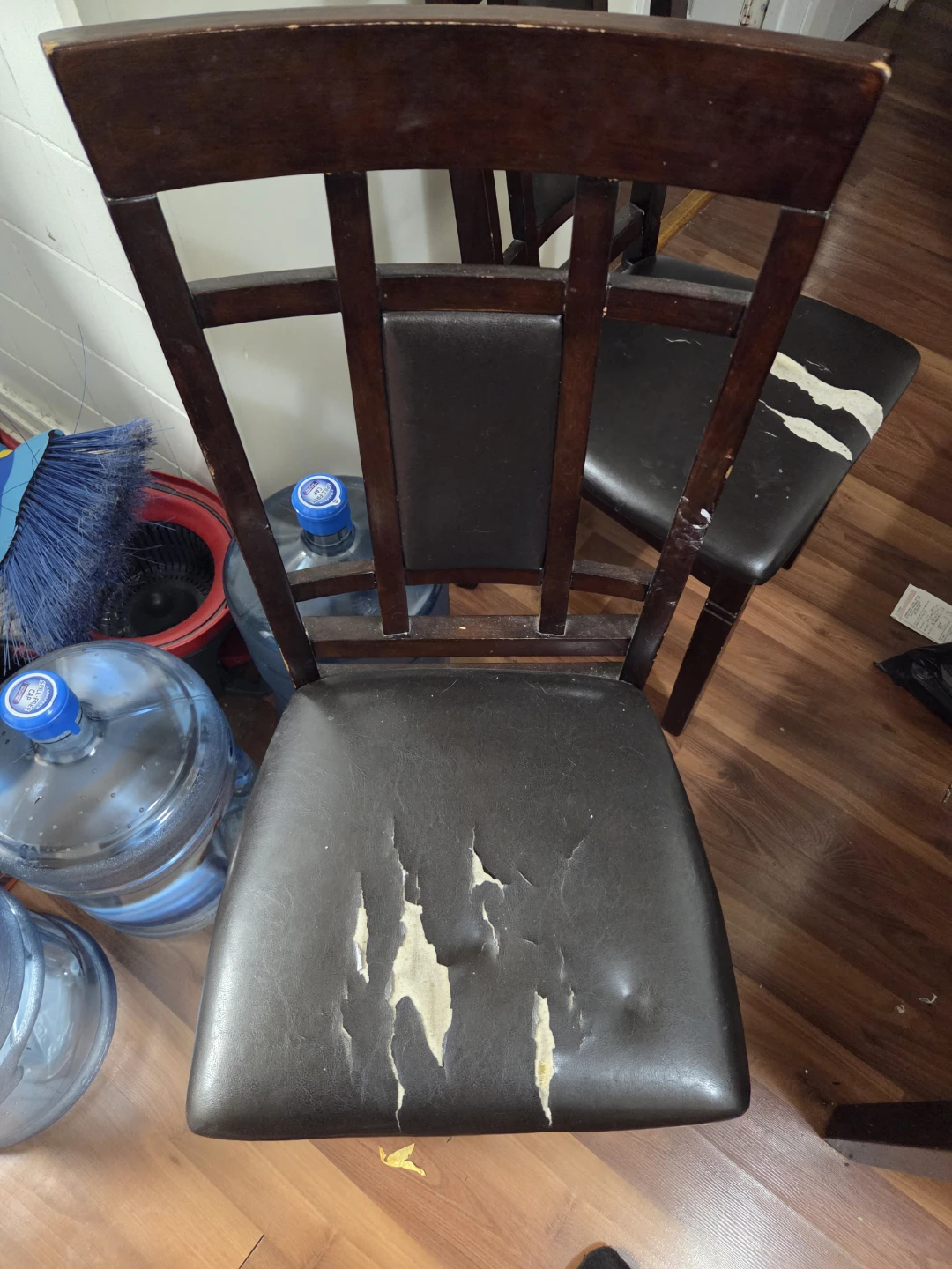 Dark Wood Dining Chair with Faux Leather Seat - photo 2