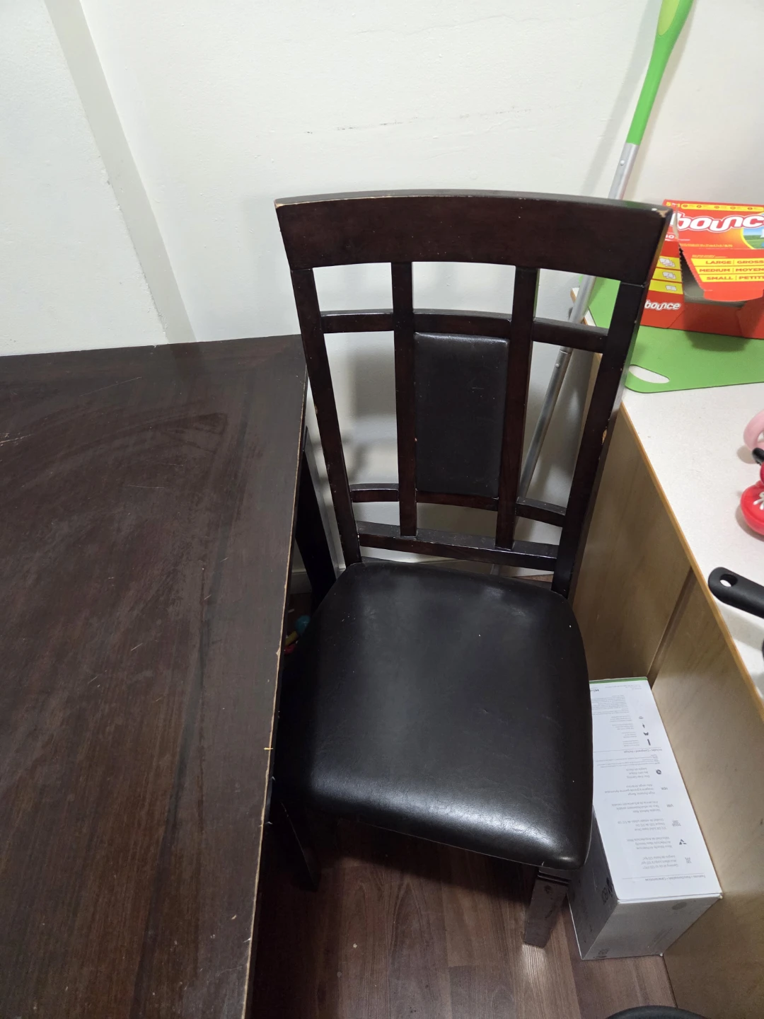 Dark Wood Dining Chair with Faux Leather Seat - photo 3
