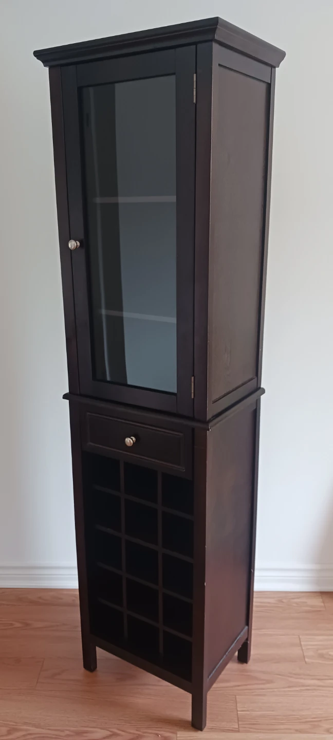 Dark Brown Display Cabinet with Wine Rack