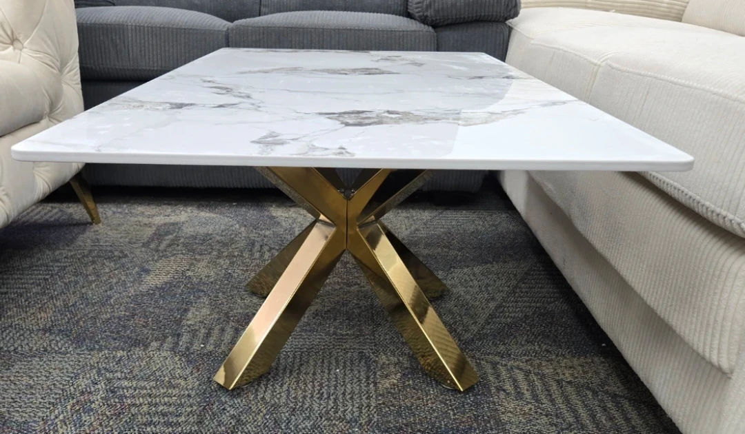 Marble Top Coffee Table with Gold X-Leg Base - photo 2