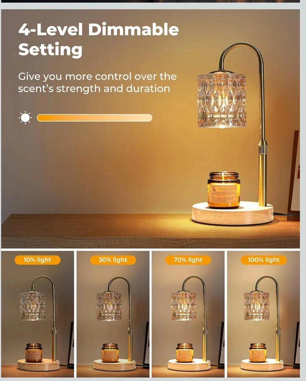 Adjustable Candle Warmer Lamp with 4-Level Dimmable Setting - photo 3