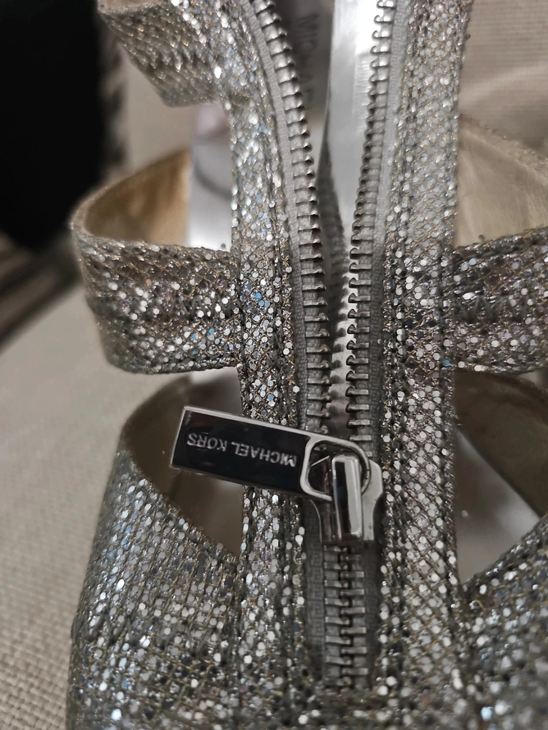 Michael Kors Silver Glitter Strappy Heels