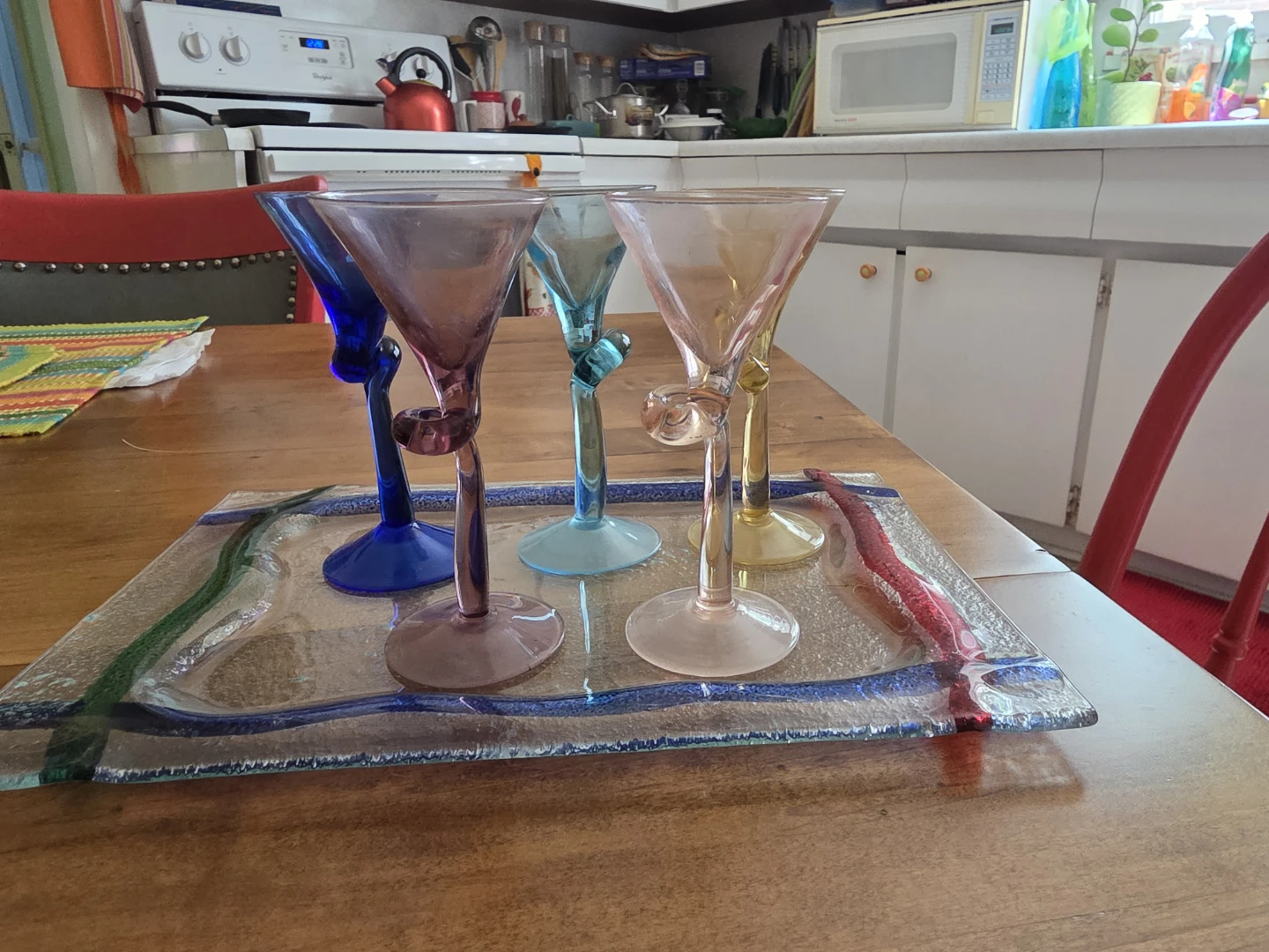 Set of 5 Coloured Liqueur Glasses on Decorative Tray