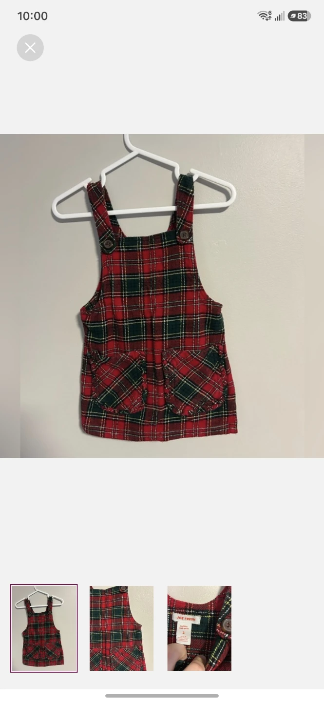 Joe Fresh Toddler Plaid Pinafore Dress Size 2