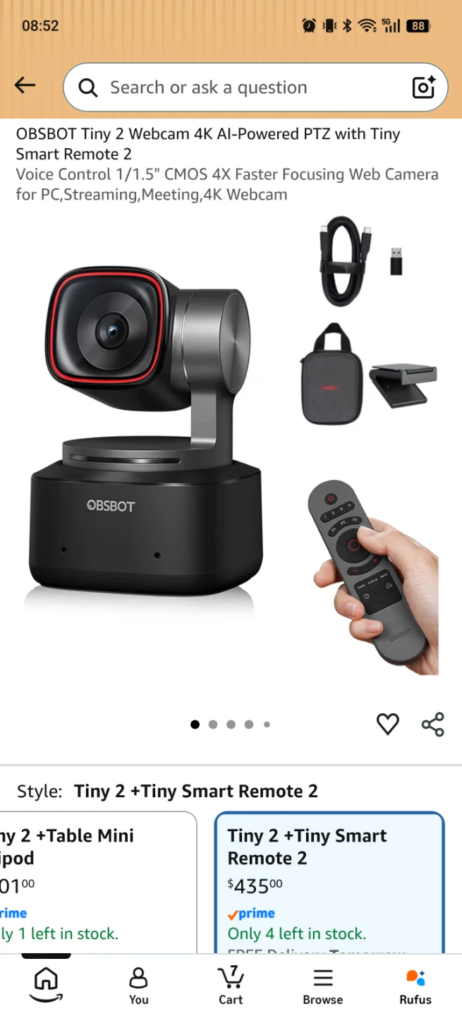 OBSBOT Tiny 2 PTZ Webcam