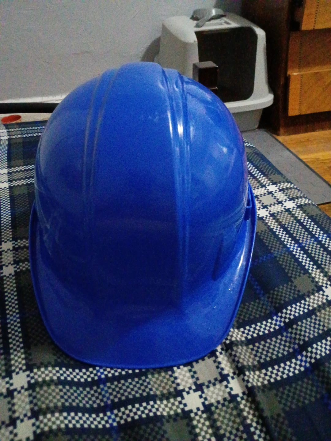 Blue construction hat