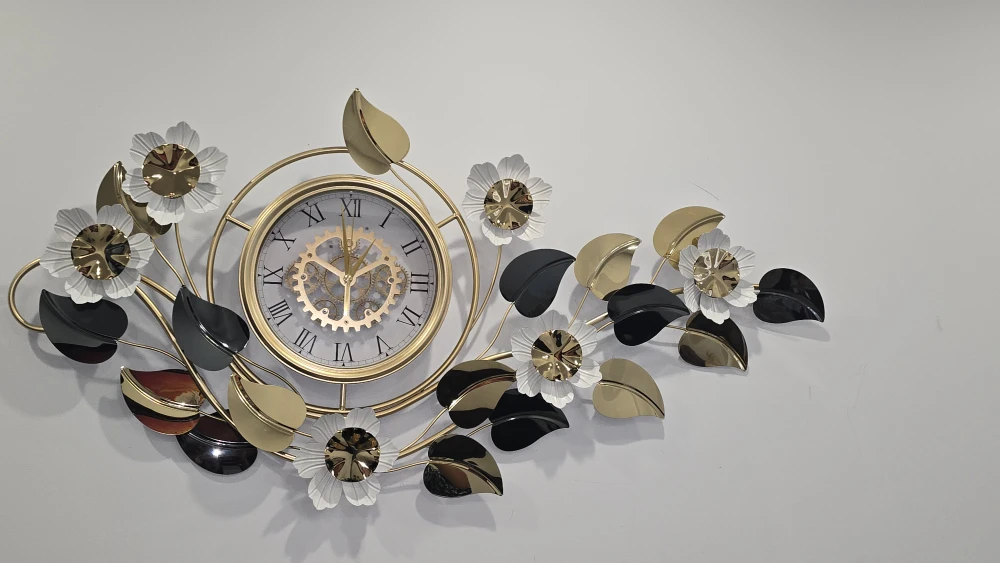 Decorative Wall Clock with Floral Accents