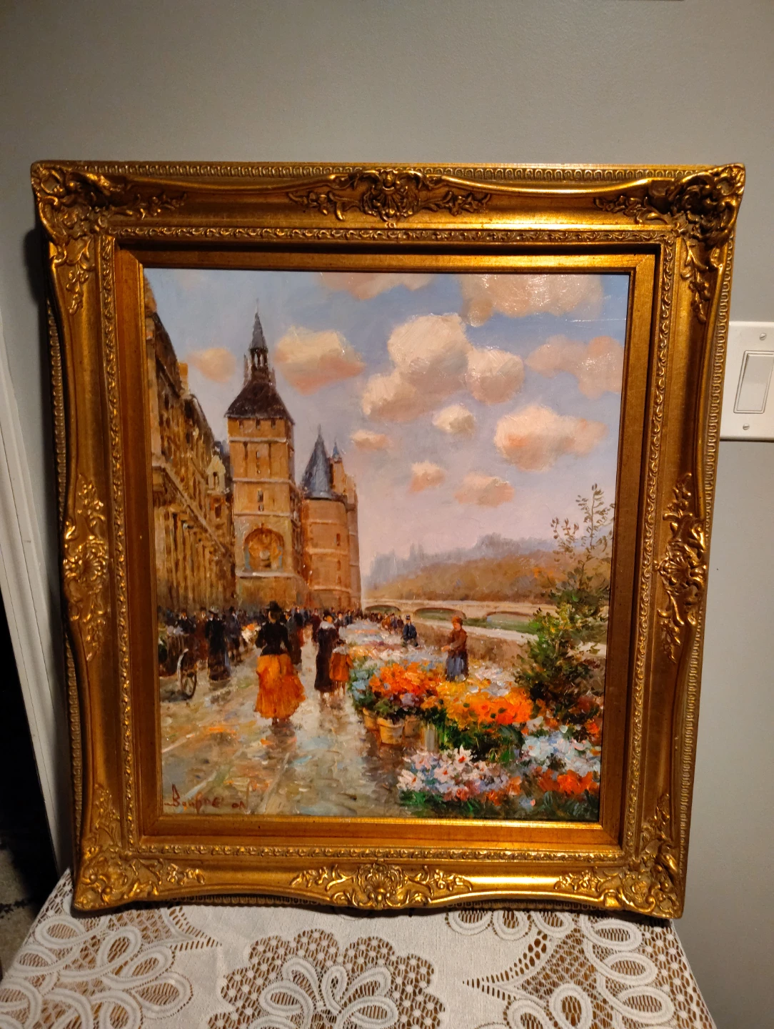 Large Vintage Bourdelon Paris Oil Painting Framed - photo 4
