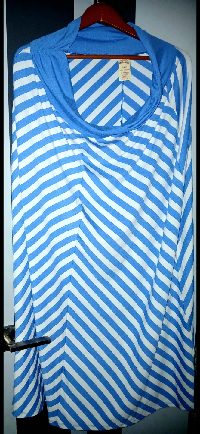 Blue and White Striped Cowl Neck Top 1X