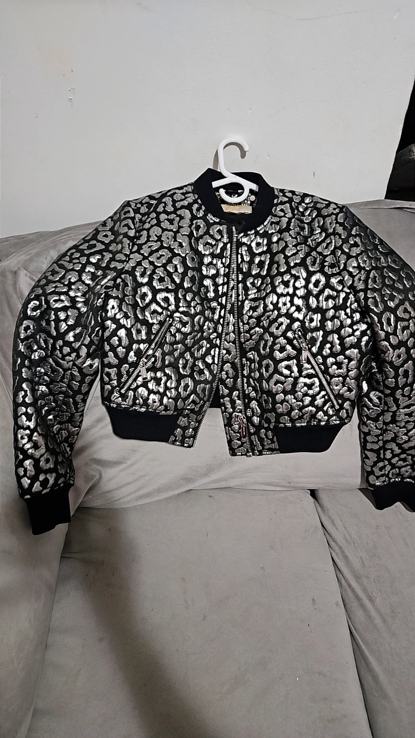 Metallic Leopard Print Bomber Jacket