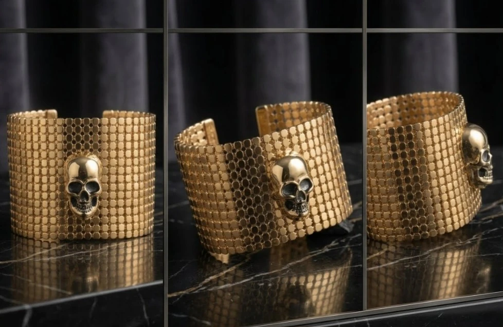 New Halloween Gold Skull Cuff Bracelet - photo 3