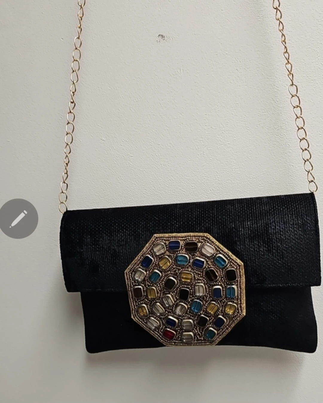 Black Clutch with Embellished Medallion - photo 2