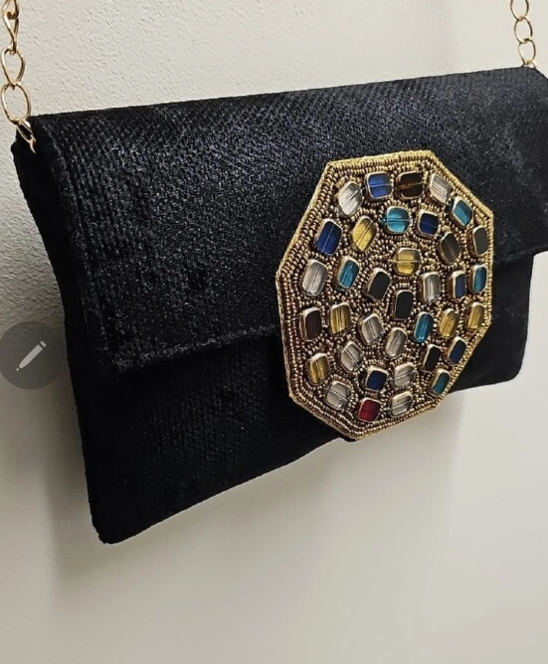 Black Clutch with Embellished Medallion - photo 3