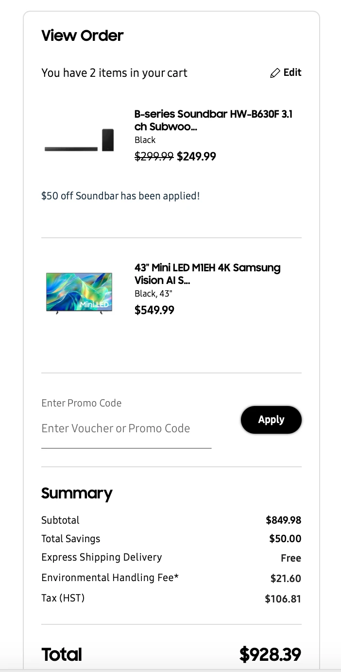 Samsung 43" Mini LED 4K TV + 3.1ch Soundbar Bundle — 1 Week Old
