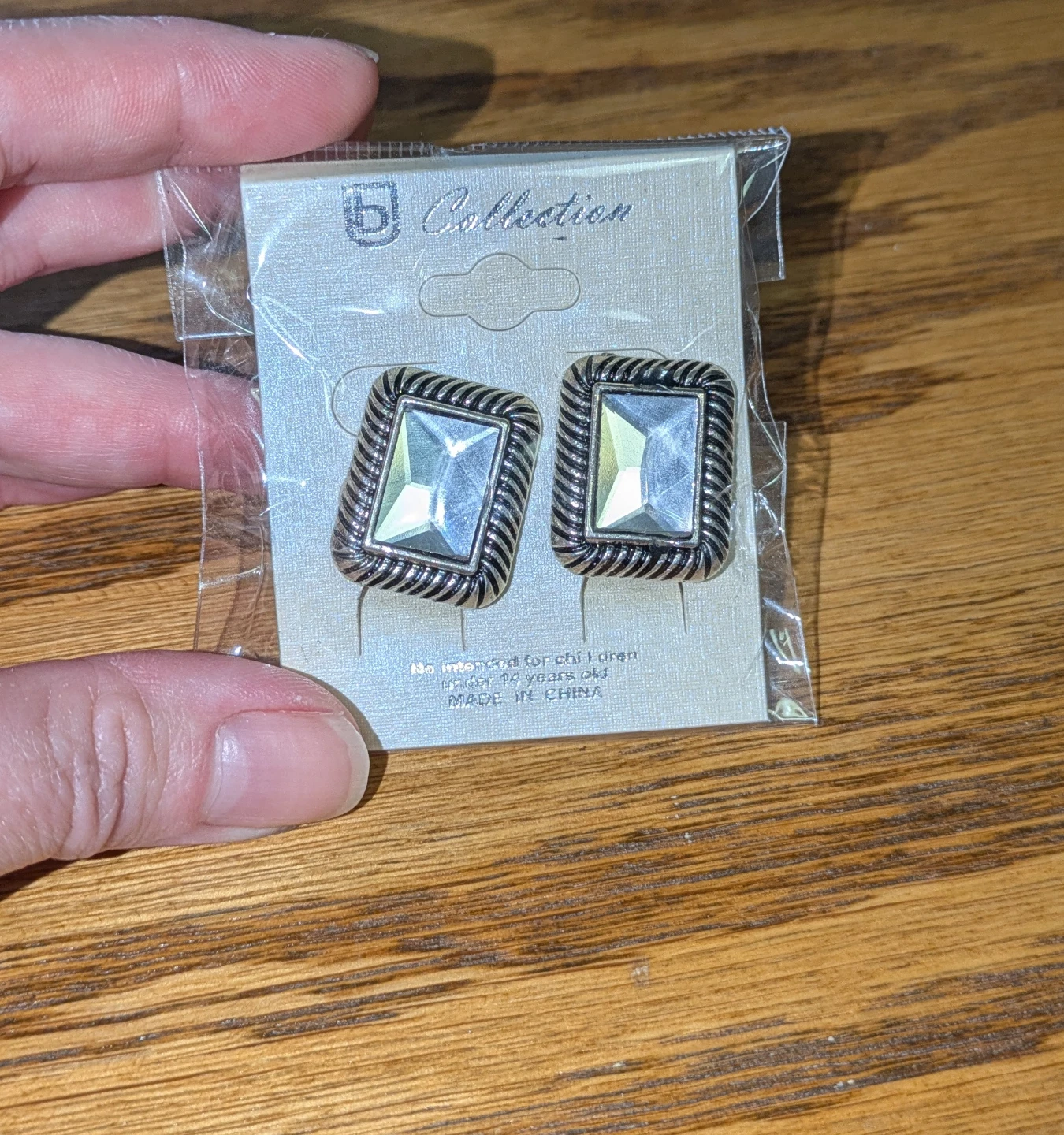 Clip on earrings silver tone rectangle jewelry