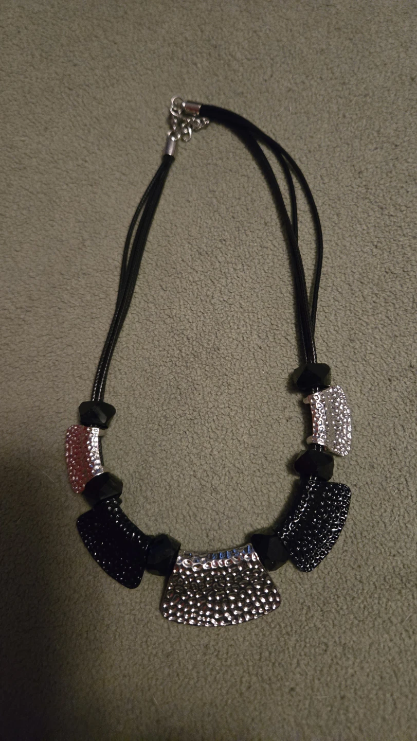 Statement Necklace with Black and Silver Accents