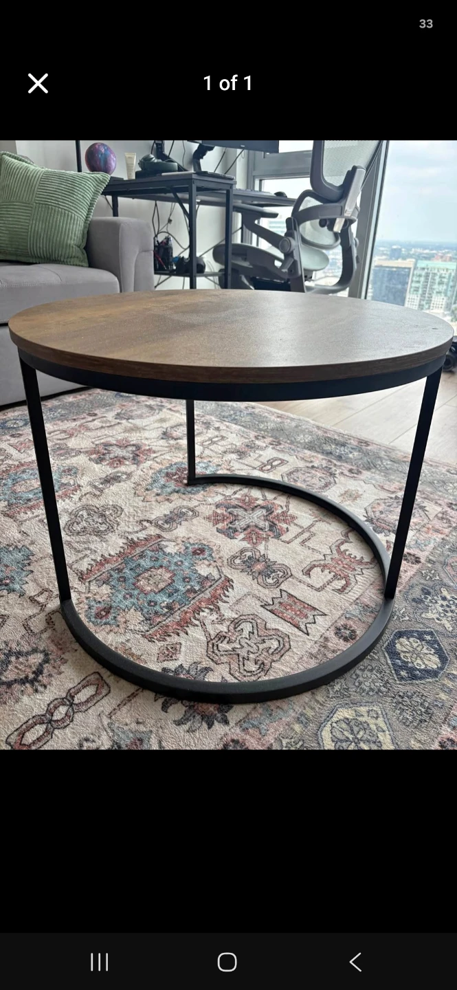 Round Wood Top Coffee Table with Black Metal Base